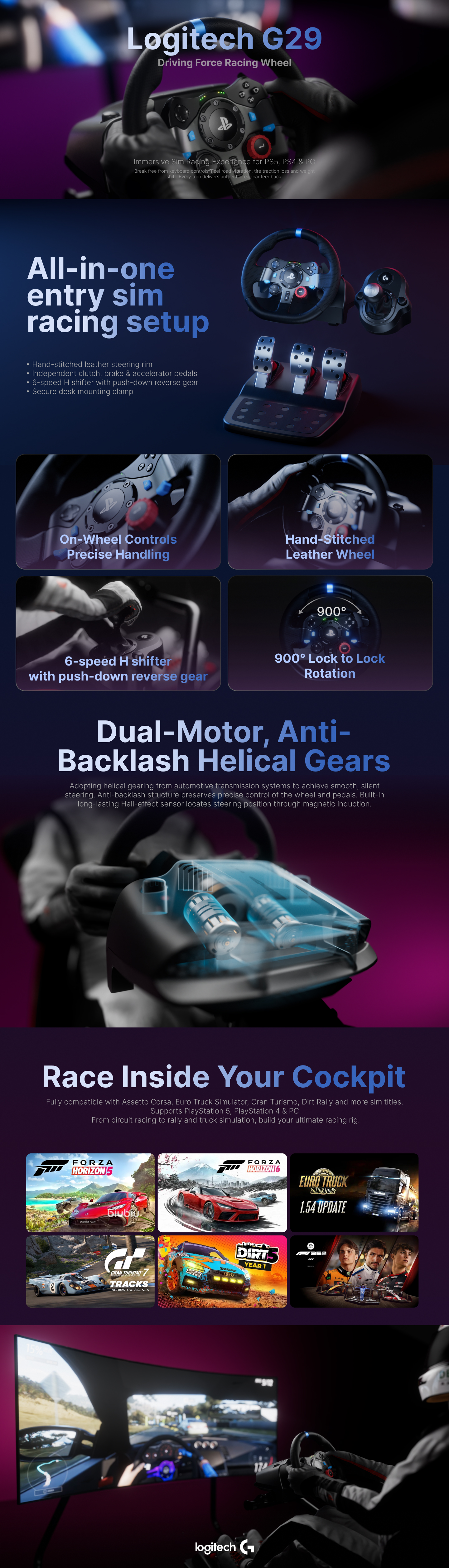 Logitech G29 赛车方向盘完整视觉案例